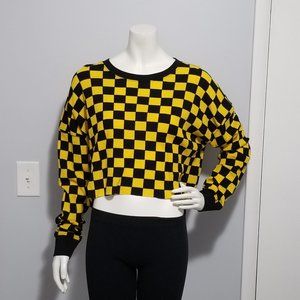 Forever 21 Long Sleeve Checker Crop Top Medium